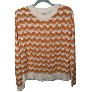 Ann Taylor LOFT| Orange White Wavy Crochet Knit Crewneck Sweater Medium